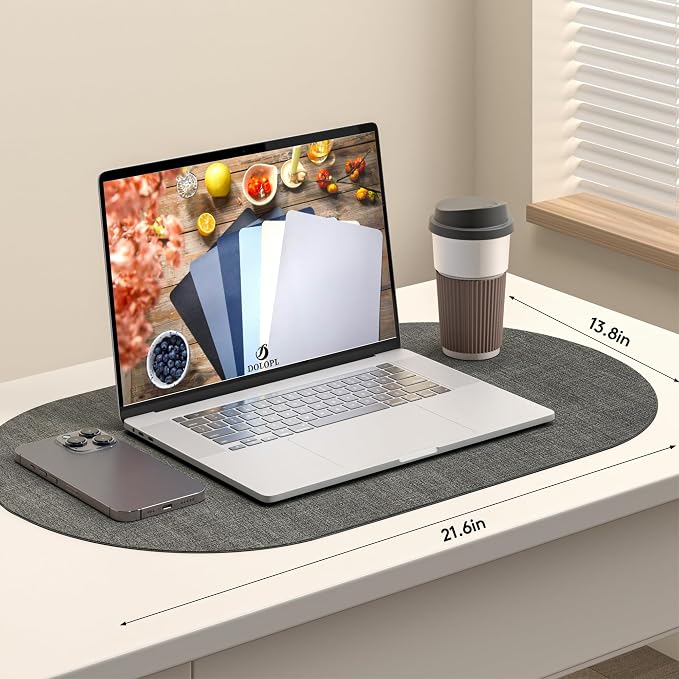 DOLOPL Oval Placemats Set of 6, Charcoal Faux Leather Place Mats, Large | Large Size 13.8" x 21.6", Reversible, Wipeable & Washable, Heat Resistant, Waterproof, Modern Style for Kitchen, Dining Table