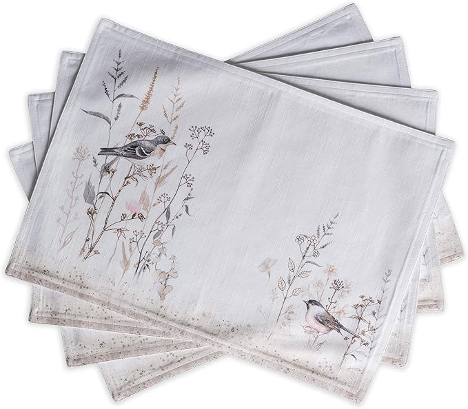 Maison d' Hermine Placemats Set of 4 Reusable 100% Cotton (13"x19") | Cloth Place Mats Washable Table Mats for Kitchen Dining Party Home Restaurant Spring Summer - Meadow Florals - Brown