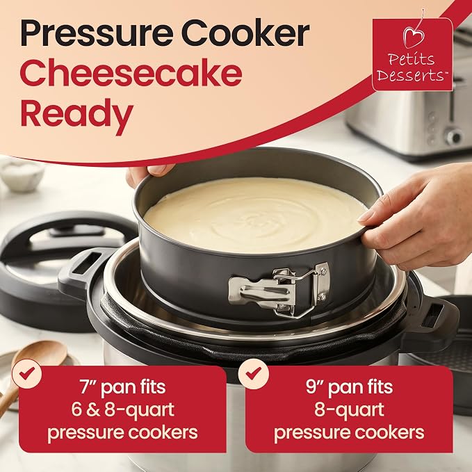 Cheesecake Pan and Springform Cake Pan Set - 4, 7, 9 and 11 in, NONSTICK | with CAKE SLICER and TESTER; INSTANT POT – Compatible; Easy-open Latches for Cheesecakes, Layer Cakes, Quiches; for Gifting