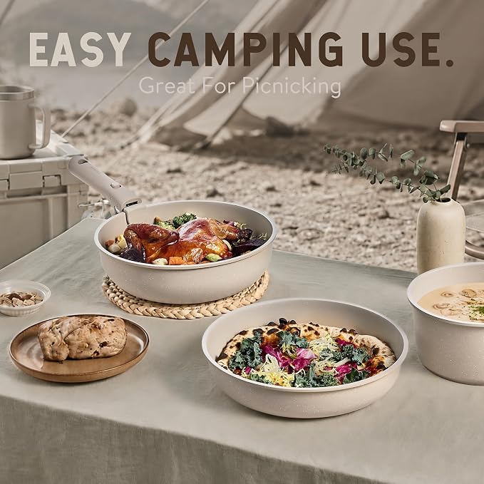 CAROTE 19pcs Pots and Pans Set Non Stick, Detachable Handle Cookware Sets | Ultra Nonstick, Space Saving, Dishwasher & Oven Safe, Non-Toxic Kitchen/Apartment/Camping/RV/ Traveling, Taupe