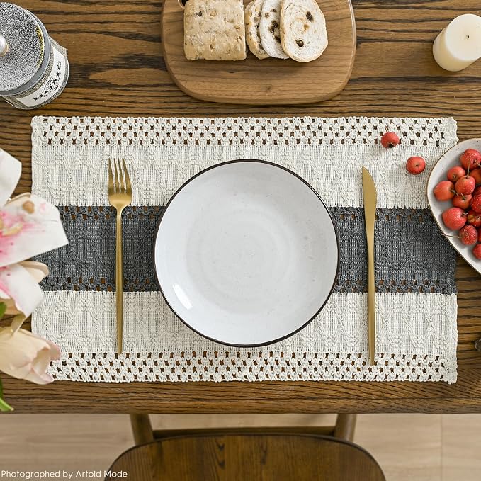 Artoid Mode Dark Grey Farmhouse Rustic Placemats Set of 4,12x18 Inch Seasonal Holiday Hollow Table Mats Party Kitchen Dining Decoration