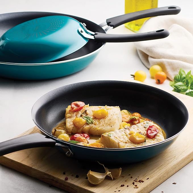 Tramontina Porcelain Enamel Non Stick 3-Pack Frying Pans | Skillet Set with Reinforced Nonstick Coating, Dishwasher and Oven Safe (Teal)