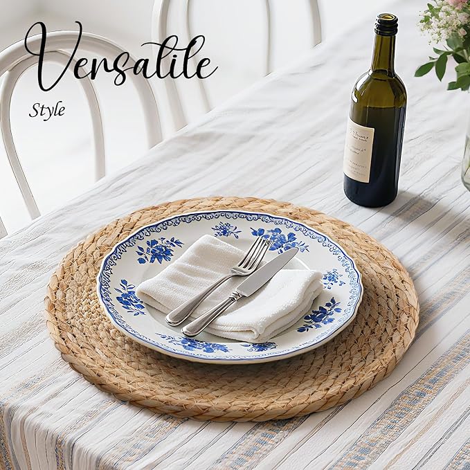 13 Inch Placemats Set of 12, Boho Round Rattan Place Mats for Dining Table Decor, Rustic Woven Chargers for Dinner Plates, Outdoor Patio, Farmhouse Wedding, Water Hyacinth Wicker Braided Placemat