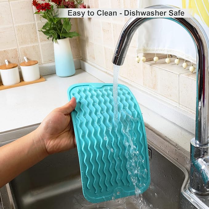 ZLR Silicone Sink Caddy & Sponge Holder, 6"x12", Mint Green | Sink Organizer for Soap, Sponge & Brush, Doubles as Bathroom Vanity Tray, Raised Lip, Non-Slip Food-Grade Silicone