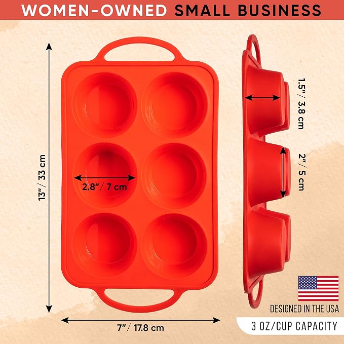 Silicone Muffin Pan, Regular Size 6 Cup Nonstick Cupcake Pan, BPA-Free | Metal Reinforced Silicone Muffin Pans for Baking, Nonstick Silicone Cupcake Pan, Easy Release Surface, Dishwasher Safe