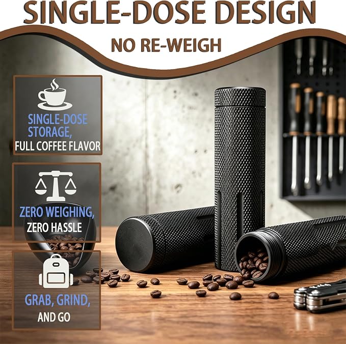Single Dose Coffee Bean Storage, Portable 2-Pack Airtight Canister (Black) | Airtight Odor-Proof & Moisture-Proof Metal Canisters - Aluminum alloy, portable for outdoor, travel, camping, business trips.