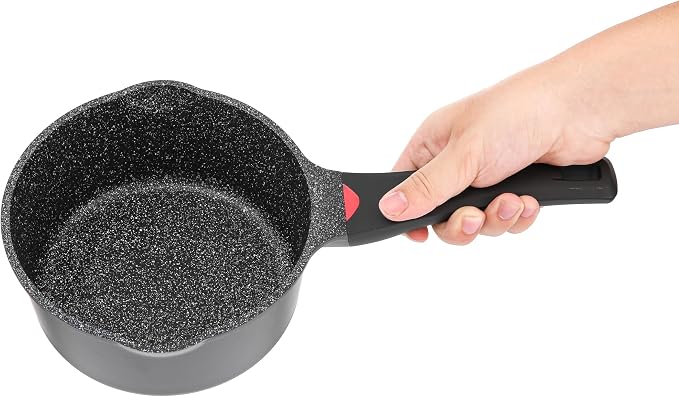1.3Qt Nonstick Ceramic Sauce Pan with Glass Lid, 6.2" | Black ceramic nonstick, toxin/PFOA-free. Induction/gas compatible. Even heating. Soft-touch cool handle. Easy clean
