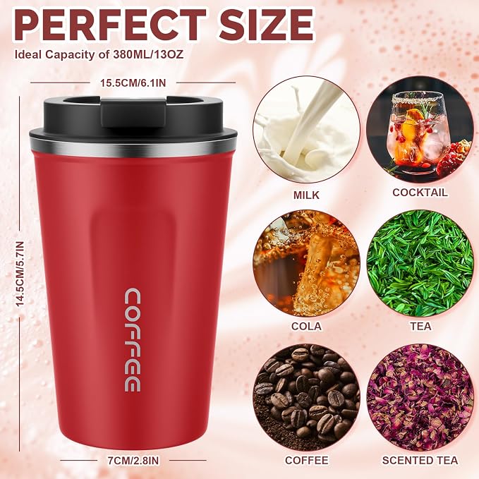 MOMSIV 12oz Travel Coffee Mug, Insulated Coffee Cup with Leakproof Lid | 6-Hour Heat Retention, 360°Leak proof, Vacuum Stainless Steel Double Walled, BPA-free, Reusable And To Go Coffee Mug