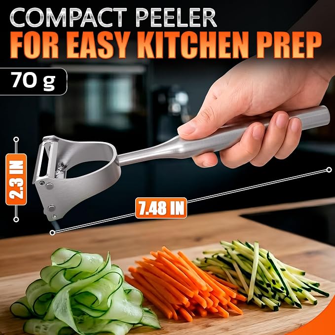 Stainless Steel Vegetable Peeler, 2-in-1 Peeler and Julienne Shredder Tool with Dual-Sided 420J2 Sharp Blade That Replaces Two Tools for Carrots, Cabbage, Potatoes, Cucumber, 5.6-Inch Ergonomic Handle