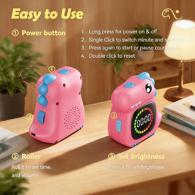 Visual Timer for Kids 99 Minute Digital Potty Training Timer for Homeschool | Dinosaur roar; Dinosaur Look; Long Battery Life