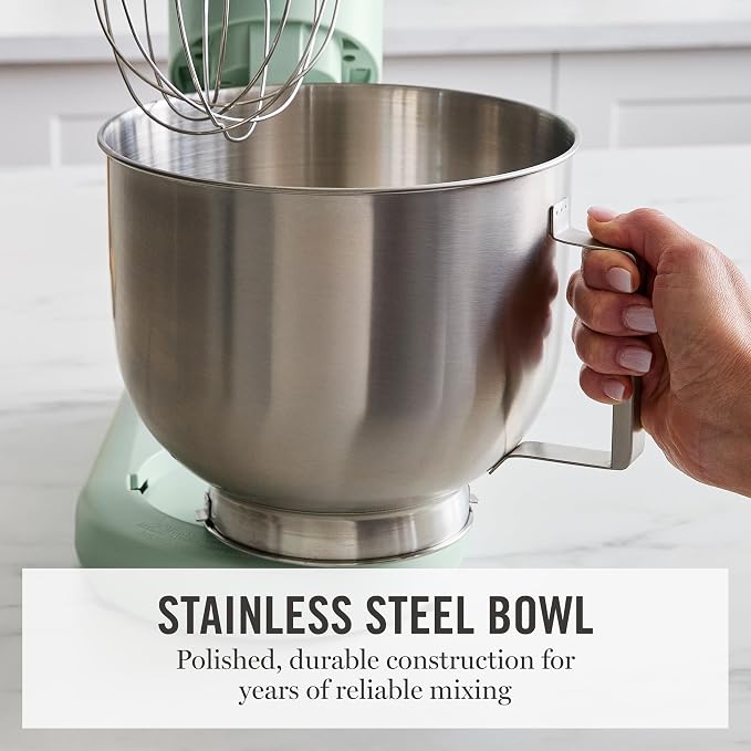 Martha Stewart 5.3QT Tilt Head Stand Mixer, 12 Speeds, Stainless Steel Bowl | Dough Hook, Stainless Whisk, Beater, Removable Splash Shield, Bread, Cake & Whipping, Electric Kitchen Mixer, Honeydew Green