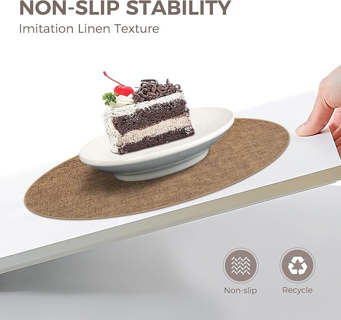 13" Round Placemats Set of 12, Reversible Faux Leather Wipeable Table Mats | 2mm Vinyl Heat Resistant Waterproof Oilproof Scratch Proof Non-Slip, Washable for Kitchen Dining Indoor Outdoor (Light Brown)