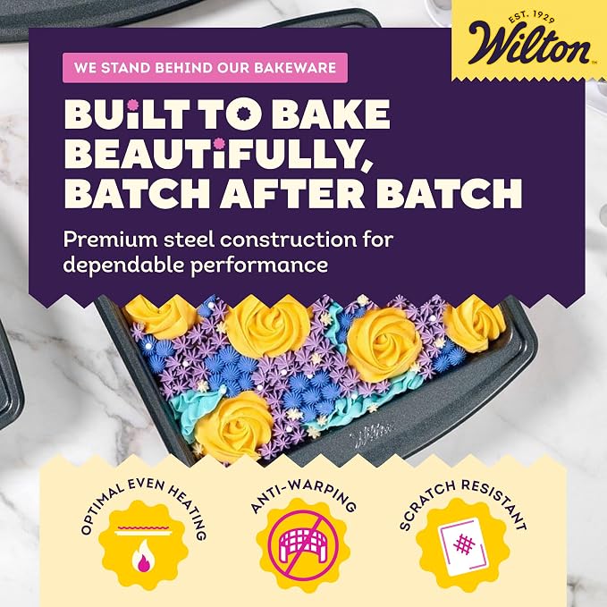 Wilton Platinum Non-Stick Square Pan, Stainless Steel, 9 x 9 in. | DURALAST Silicone Infused Double Coating, 5X More Durable with Anti-Warping Technology, Perfect for Brownies & Square Cakes