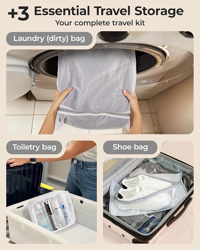 BAGSMART Travel Vacuum Bags with Rechargeable Electric Pump, 21PC Kit | Heavy-duty PA+PE material, Bonus Shoe, Laundry & Toiletry Bags, Save 80% Space Ideal for suitcase packing, travel & home.