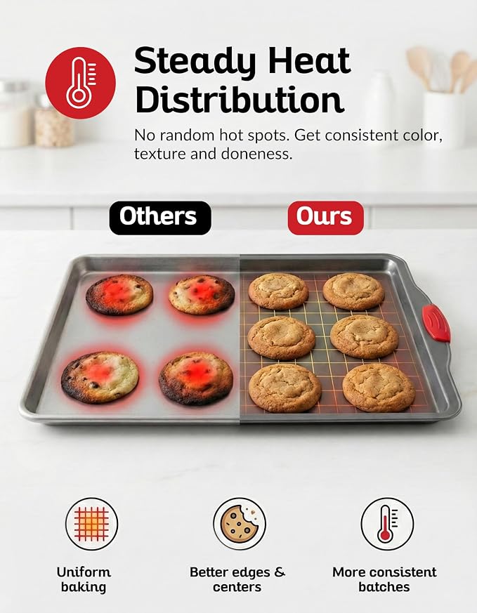 Non-Stick Baking & Cookie Sheet Pan Non-Toxic 11x14 Inch Rimmed Carbon Steel Baking Sheet. Dent, Warp and Rust Resistant. Heavy Gauge Steel Oven Baking Sheet. 1 Tray.