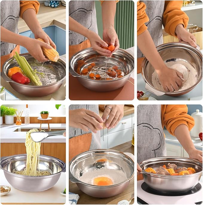 Stainless Steel Colander for Kitchen, 2.5QT Rice Washer Strainer with Mixing Bowl, Colander Bowl Set with Microporous for Washing Rice, Pasta, Spaghetti, Fruits, Dishwasher Safe(2PC)