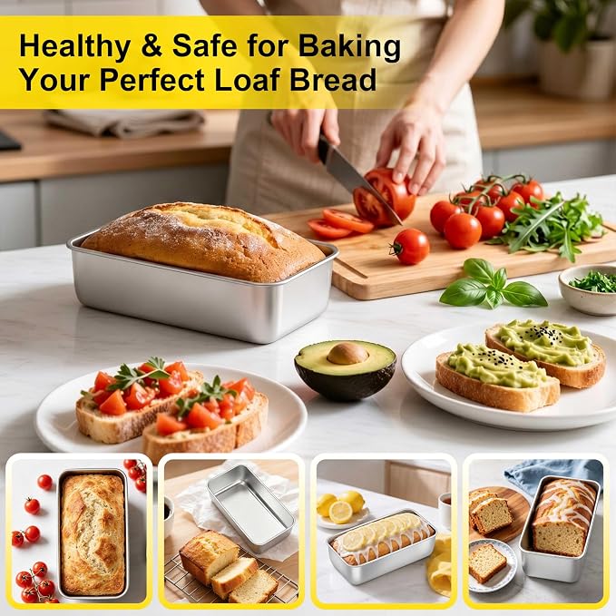 Homikit 3 Pack Stainless Steel Loaf Pans, 9x5 Inch Medium Bread Pan Set Non Toxic, Metal Meatloaf Tin for Baking Homemade Sandwich Sourdough Bread Pound Cake, Oven & Dishwasher Safe, Rust Free