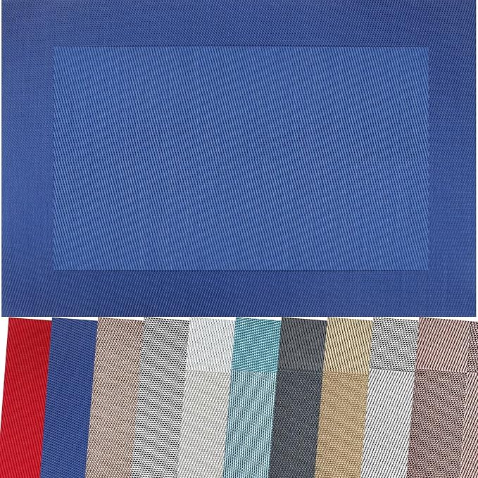 Vinyl Placemats Heat-Resistant Table Mats Washable Easy Clean Plastic Placemat for Kitchen Dining Table Set of 6 Indoor Outdoor (Cobalt Blue)