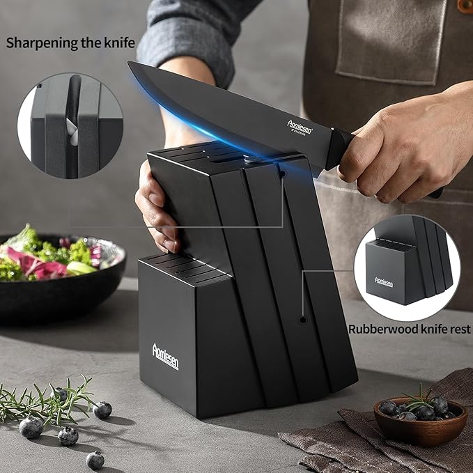Stainless Steel Knife Set, Knife Block Sets with Built-in Sharpener,15-Piece Block Set with Block and Ergonomic Handles