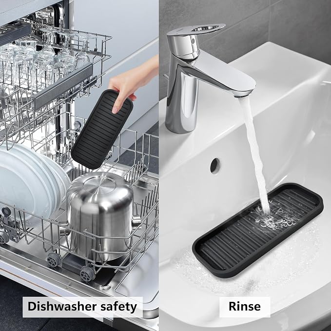 Silicone Sponge Holder for Kitchen Sink - Kitchen Soap Tray & Sponge Tray | Silicone soap dish, soap holder, dish sponge holder dish scrubber, soap dispenser tray, kitchen sink organizer, 2 pack black