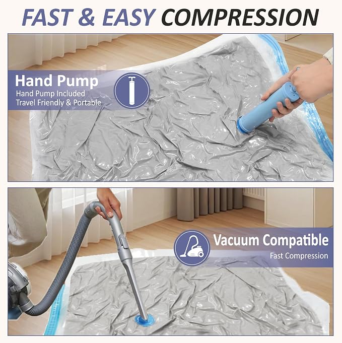 Cozy Essential Vacuum Storage Bags, 80% Compression Vacuum Seal Space Saver Plastic Packaging Bags for Clothes, Blankets, Pillow, Bedding, Comforters, Sealer Clothing Storage,25 Combo