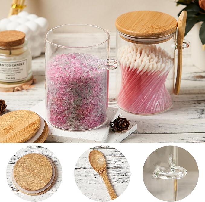 15 oz Glass Sugar Container, 4 Pack Coffee Container, Glass Jars with Lids | Seal, BPA-Free, Bamboo Soop, Coffee Bar Accessories, for Coffee Beans, Creamer, Salt, Overnight Oats, Brown sugar, Candy, Tea
