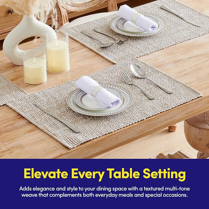 Sweet Home Collection 100% Cotton Placemats for Dining Room Rectangle Two Tone Woven Fabric 13" x 19" Soft Durable Table Mat Set, Set of 4, Taupe