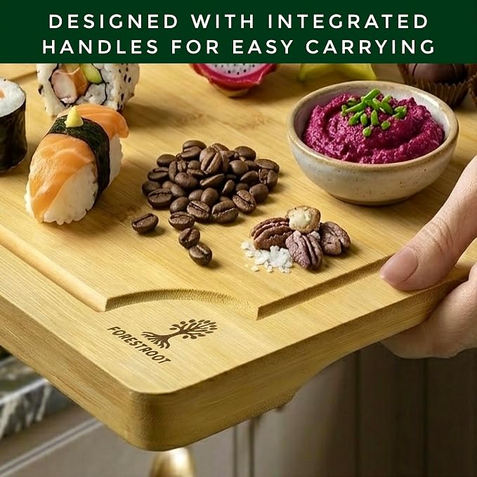 Bamboo Cutting Board for Kitchen, 3-Piece Natural Bamboo Chopping Board with Juice Groove, Built-in Side Handles, Bamboo Butcher Block for Meat, Vegetables, Bread & Fruits