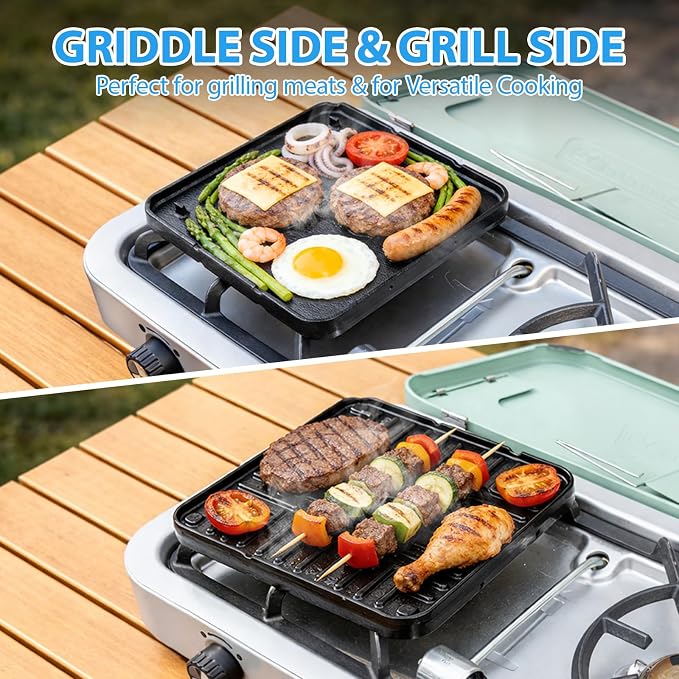 Ceramic Nonstick Reversible Griddle for Coleman Cascade & Triton | 8.5 x 8.5 Ceramic Griddle, Stores Inside the Stove Body, No-Wobble Stable Design, For 2-Burner Camp Stoves, 1 Pack