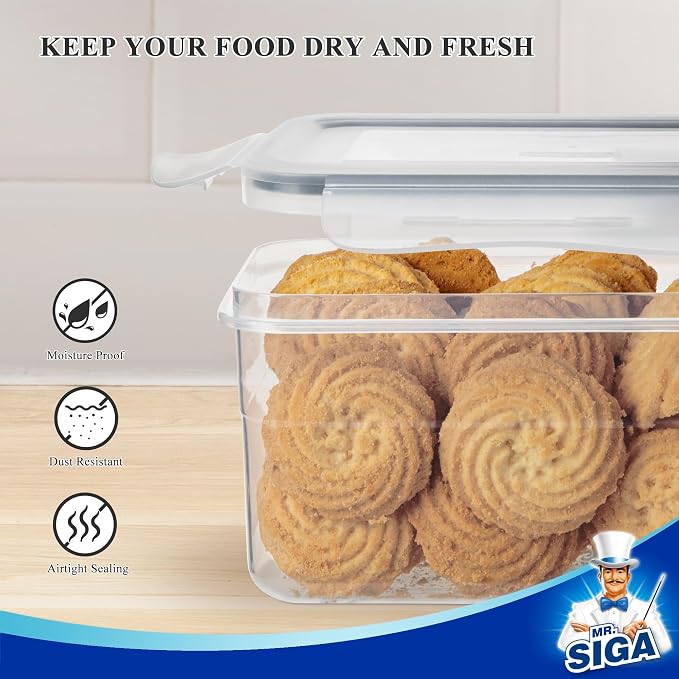 MR.SIGA 12 Pack Airtight Food Storage Container Set for Pantry Organization | Stackable, BPA Free plastic storage containers for pantry, great for snacks, spaghetti, includes 24 reusable sticker labels