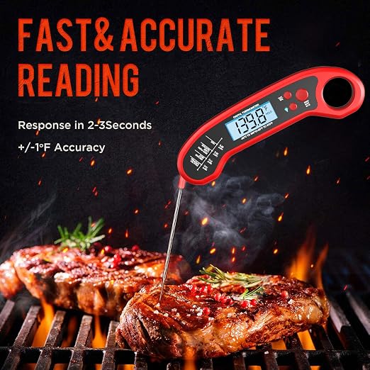 Meat Thermometer Digital, Instant Read Meat Thermometer for Grill and Cooking, Waterproof Food Thermometer for Kitchen and Outside, BBQ, Turkey, Candy, Liquids, Beef