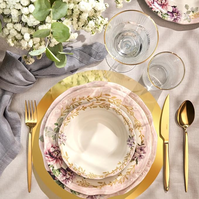 50PCS 13in Round Gold Placemats, Disposable Paper Chargers Plate | Paper Placemats for Dining Table, Mirrored Gold Charger Placemat for Kitchen Banquet Table Setting Wedding Birthday Party