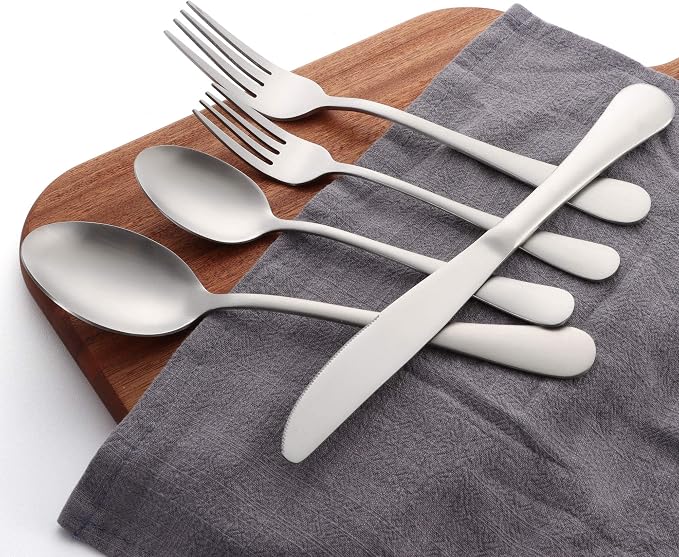40 Piece Silverware Set, LIANYU Flatware Cutlery Set for 8, Include Knife Fork Spoon, Fancy Satin Finish Eating Utensils Tableware for Home Restaurant Party, Matte Finish, Dishwasher Safe