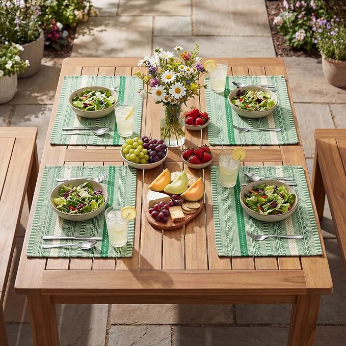 Artoid Mode Emerald Farmhouse Woven Braided Stripe Placemats Set of 4,12x18 Inch Seasonal Holiday Table Mats Party Kitchen Dining Decoration