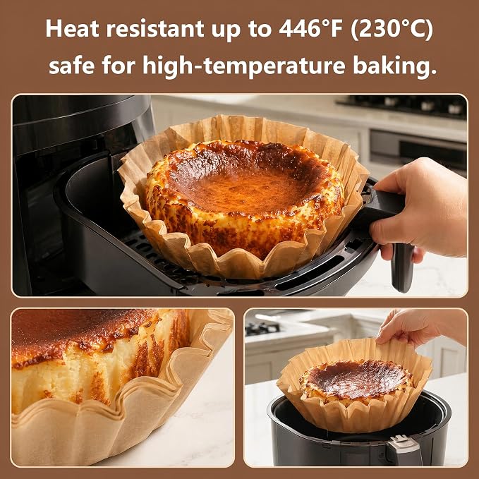 50 Pcs 6 Inch Disposable Parchment Liners - Unbleached Non-Stick Greaseproof Baking Cups, Heat Resistant Oven & Air Fryer Safe, for Basque Cheesecake, Cupcake, Mini Cakes & Brownies by VERDYTEMTO