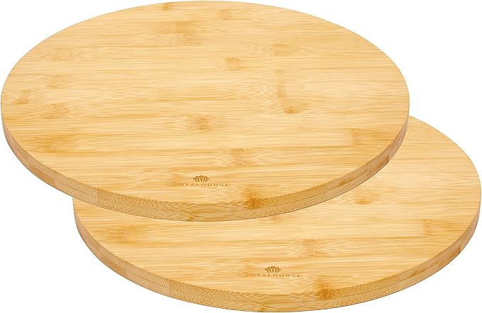 Natural Bamboo Round Cutting Board for Kitchen Pack of 2 | Chopping Boards for Meat & Vegetables, Cheese and Charcuterie Board, Serving Tray, 11.8" Round 0.6" Thick