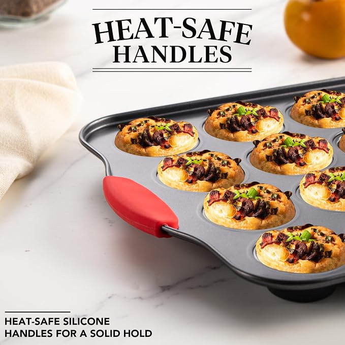 Tiawudi Mini Muffin Pan, 24 Cavity Cupcake Pan, Nonstick Baking Pan, Heavy Duty Small Muffin Tin with Silicone Grip Handles