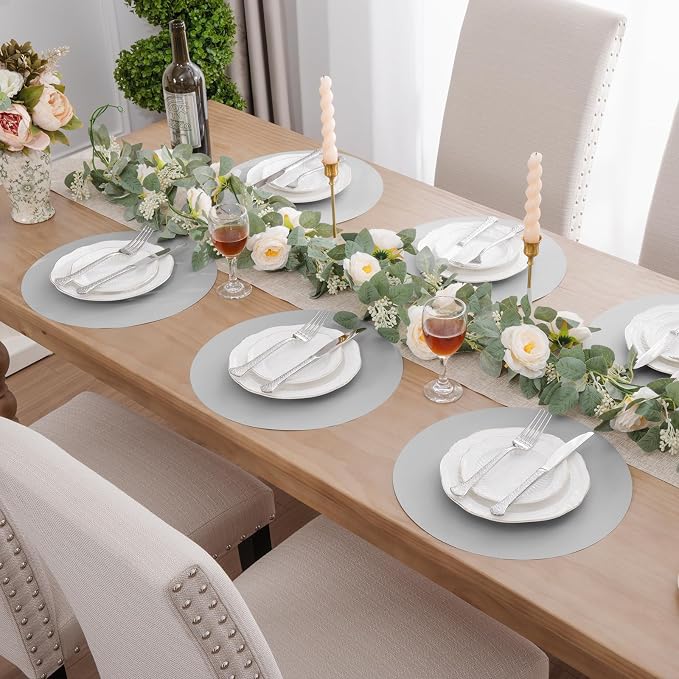 SHACOS 100 pcs Round Paper Placemats Disposable 13 inch Colored Paper Place Mats Charger for Wedding Birthday Party Bridal Baby Shower Events Table Decoration, Light Gray