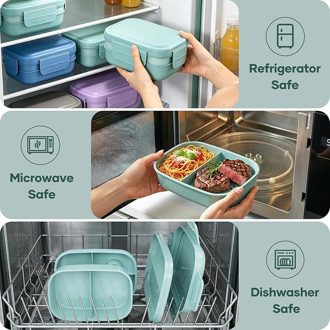 HOMETALL Bento Box Adult with Insulated Lunch Bag - 3 Stackable Leak-Proof Lunch Box Containers for Women & Men - BPA Free Lunchbox with Utensil Set (Spoon, Knife, Fork) for Work, Picnic, Dining Out