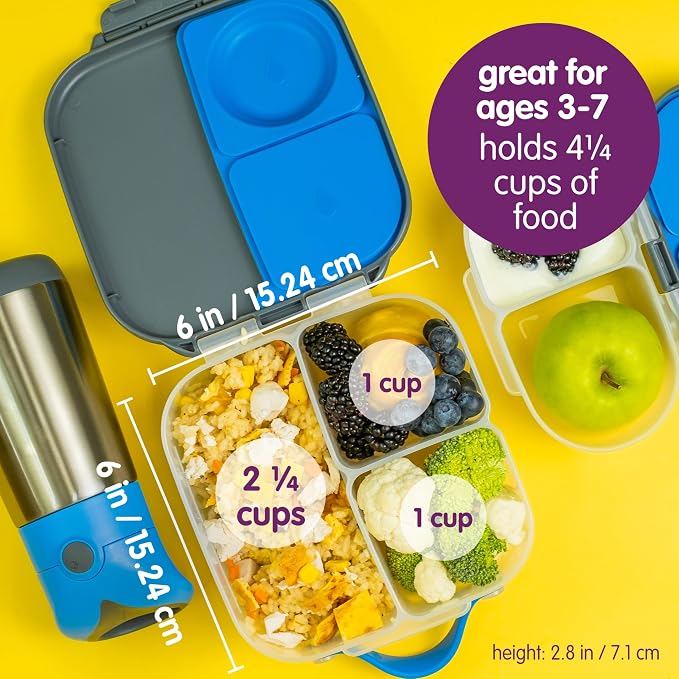 b.box Mini Lunch Box, Snack Containers for Kids, Lunch Box Kids, 4.25 Cup | Bento Box for Kids, Sanck Box, Lunch Containers, Leak Proof, Dishwasher Safe, BPA Free, PFAS Free, Ages 3+ — Lemon Twist