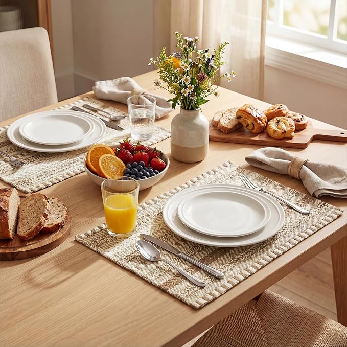 Artoid Mode Light Coffee Farmhouse Woven Braided Stripe Placemats Set of 4,12x18 Inch Seasonal Holiday Table Mats Party Kitchen Dining Decoration