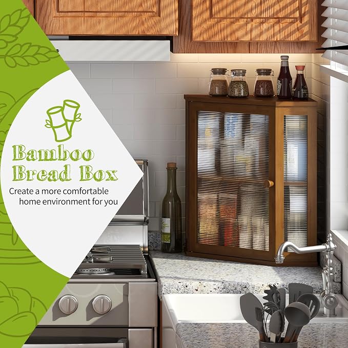 BMOSU Corner Bread Box for Kitchen Countertop Double Layer Bamboo Wooden Bread box Large Capacity Bread Storage Bin(Brown, Extra Large)