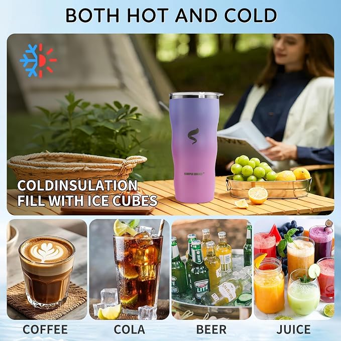 20 oz Insulated Tumbler, Straw and Flat Lids, Pink Purple | 18/8 stainless steel, double-wall vacuum insulation, BPA-free materials, reusable straw, for everyday hot and cold drinks.