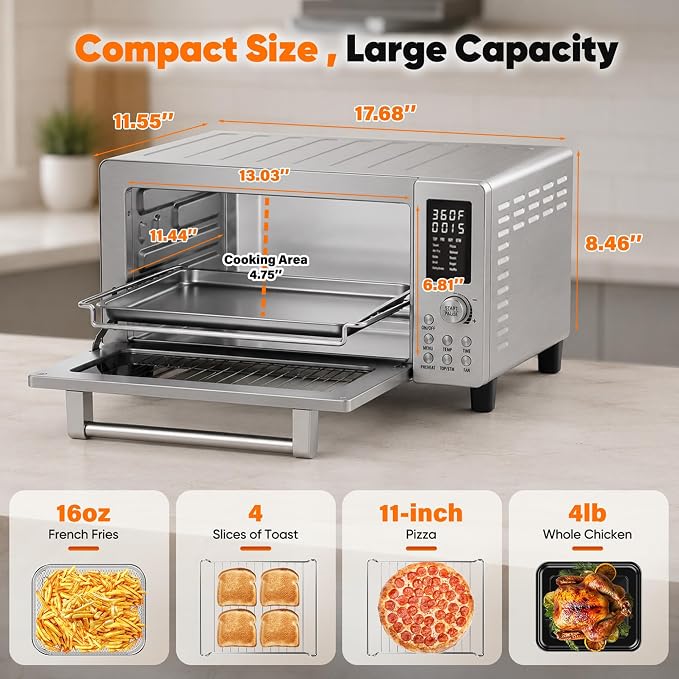 Nuwave Bravo Pro Convection Air Fryer Toaster Oven Combo | 2026 New Improved,10-in-1, 50°-450°F Control, Quick Even Crisp Tech, 21Qt, PFAS Free, Stainless Steel