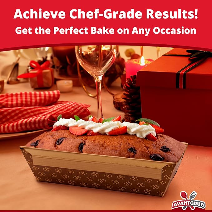 Chef-Grade 1Lb Paper Loaf Pans w/Lids 50Pk. Elegant Disposable, Bakeable Kraft Pan Supplies for Baking Bread, Small Meatloaf, Bundt Cake Sweets for Holiday Gifts, Bake Sales or Fundraiser.