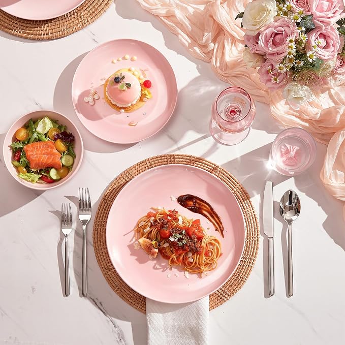 18-Piece Bone China Dinnerware Set for 6, Sakura Pink | Lightweight Porcelain | Round Plates & Bowls | Scratch Resistant | Durable Ceramic | Microwave & Dishwasher Safe