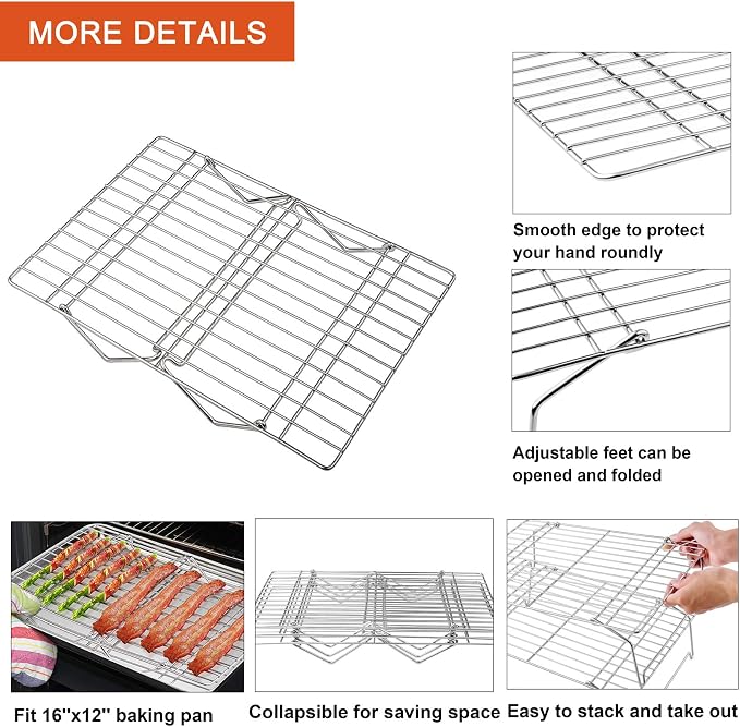 P&P CHEF 5-Tier Stainless Steel Cooling Rack, 16.5" x 11.4", Silver | Stackable Baking Cooking Racks for Cooling Roasting Grilling, Collapsible & Heavy Duty, Oven Safe & Easy Clean