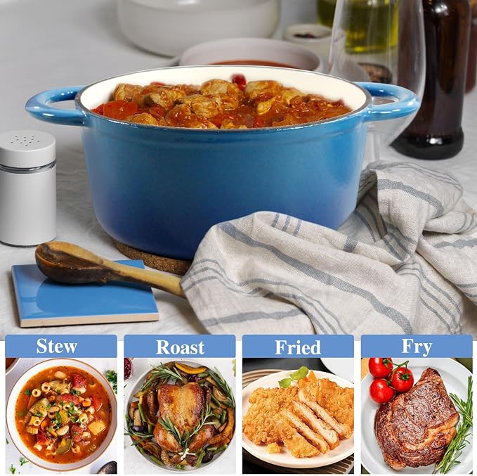 6QT Enameled Cast Iron Dutch Oven with Lid, Heavy-Duty & Non-Stick Cookware Pot for Braising, Stews, Roasting, Bread Baking - Oven & Stovetop Safe