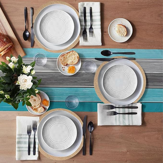100 Pcs Round Burlap Placemats 11.8 Inch Bulk Burlap Reusable Placemats Circle Brown Table Mats Rustic Table Decorations for Dinner Wedding Farmhouse Table Decor