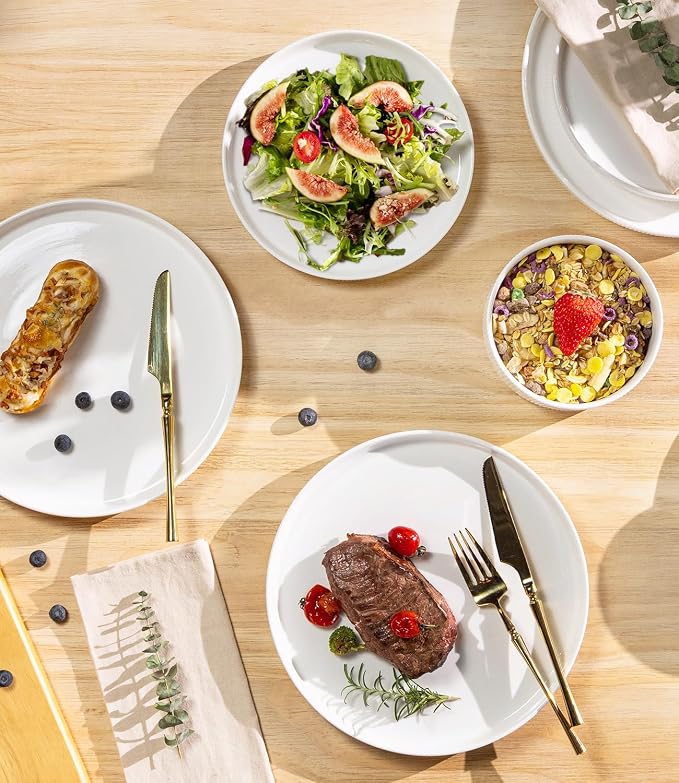 Ceramic Dinnerware Set for 8, 24-Piece Plates and Bowls Set | Lightweight Porcelain Dish Set, Scratch Resistant, Oven & Microwave & Dishwasher Safe, Bright White